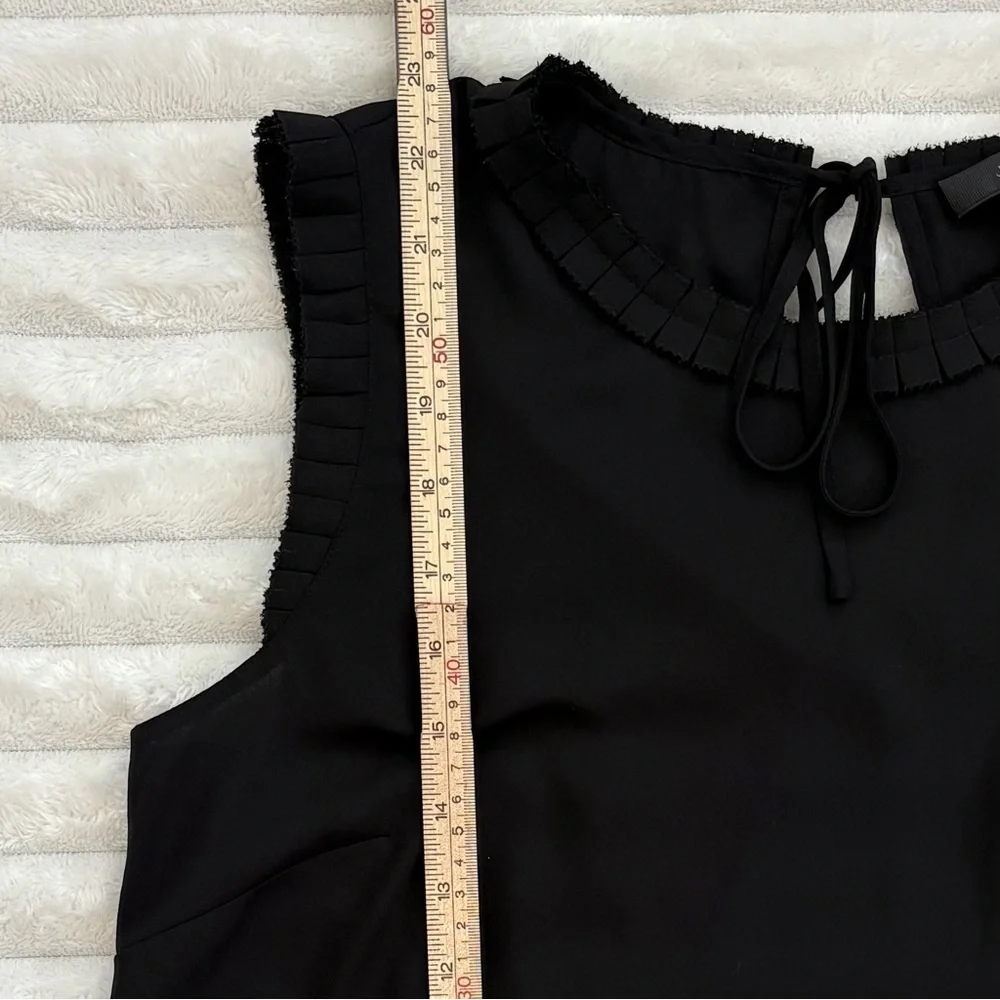 J.CREW Black Ruffle Neck Tie Back Sleeveless Blouse Workwear Size 8